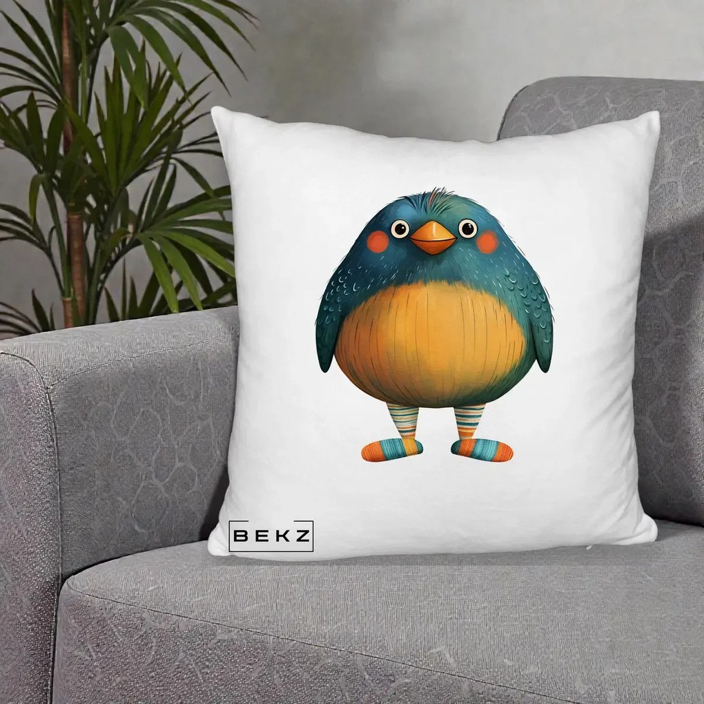 Perna Decorativa Pasare Teal cu Sosete Dunghi, 40x40 cm, Alb Pufos, Husa Detasabila, Perna Inclusa, BEKZ®