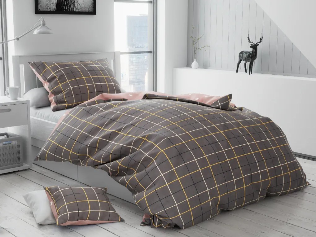 Lenjerie de pat bumbac roz KOLLANE + husa de perna 40 x 50 cm gratuit