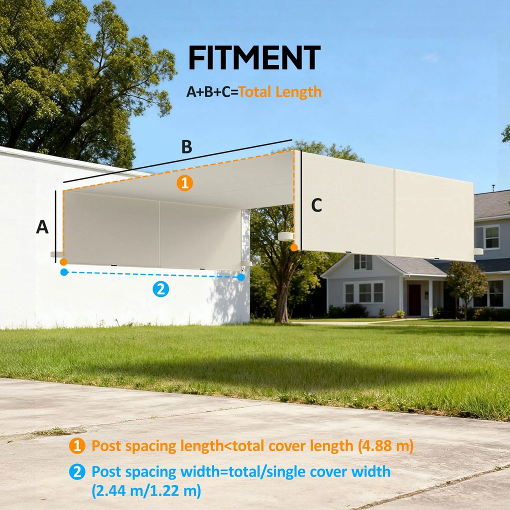 Outsunny Acoperiș pentru Pergolă cu Buzunare și Curele pentru Stâlpi, 488x122 cm, Alb Crem | Aosom Romania