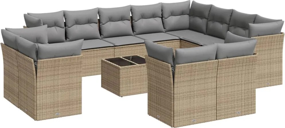 vidaXL Set canapele de grădină, 13 piese, cu perne, bej, poliratan