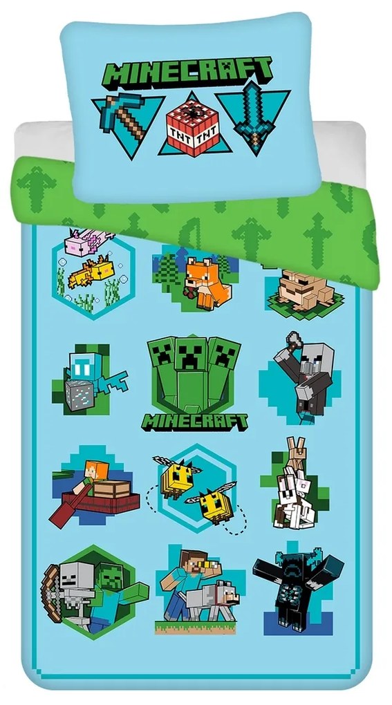 Lenjerie de pat din bumbac Jerry Fabrics Minecraft Lets play, 140 x 200 cm, 70 x 90 cm