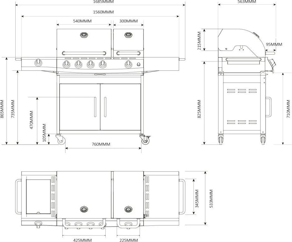 Grătar pe gaz din inox cu arzător lateral+INFRA Avenberg LINCOLN