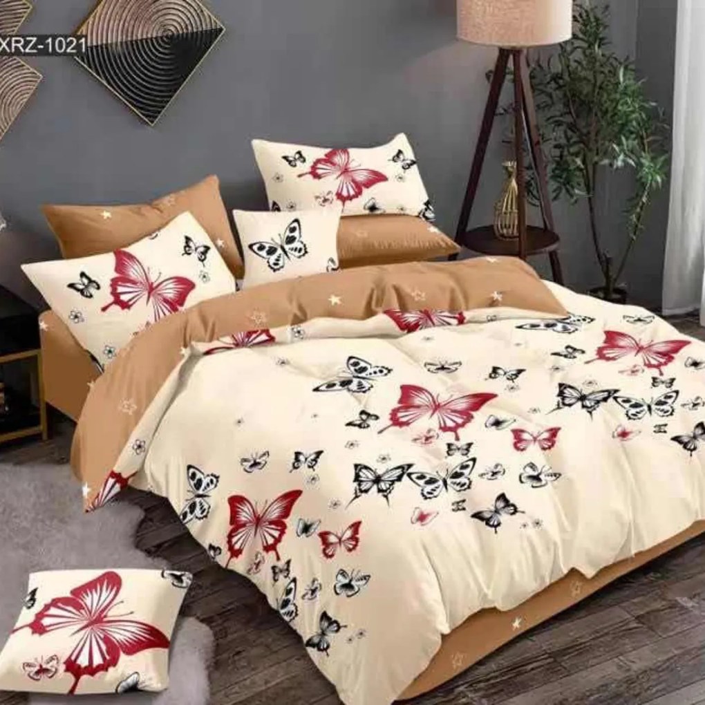 Set Lenjerie de Pat, Bumbac Tip Finet Satinat, 6 Piese, Pat 2 Persoane, Crem / Bej, FNY-56