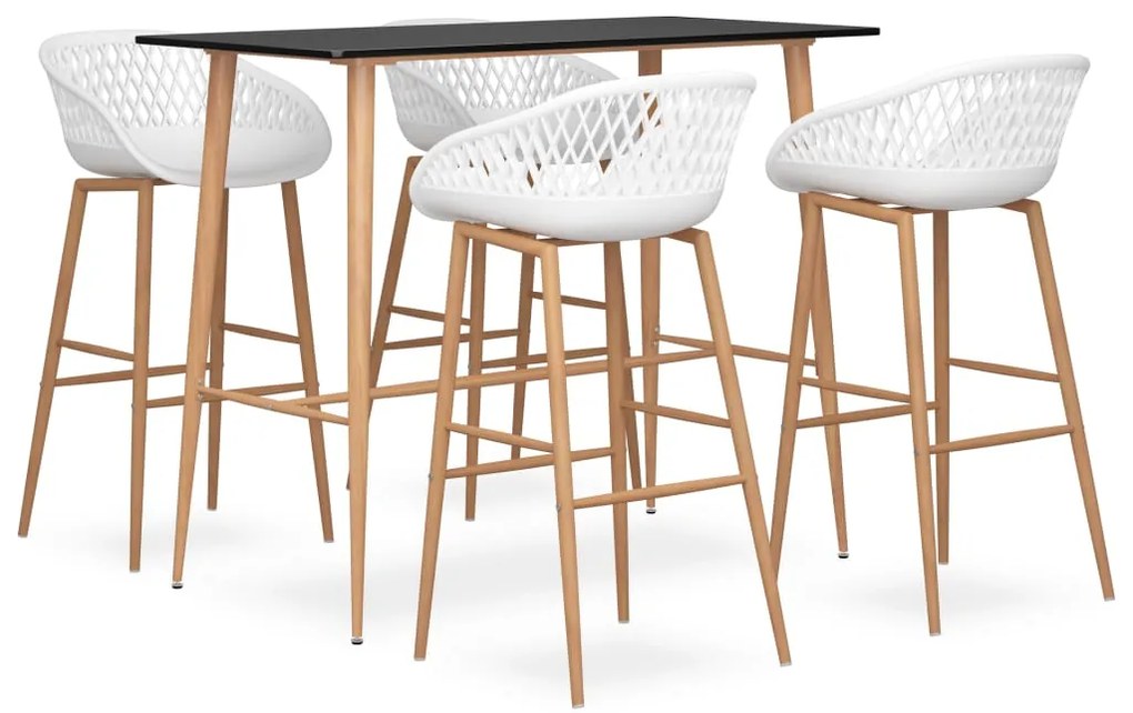 vidaXL Set mobilier de bar, 5 piese, negru și alb