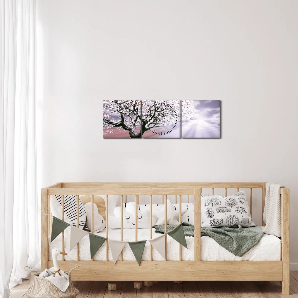 Tablou cu pomul roșu (cu ceas) (90x30 cm)