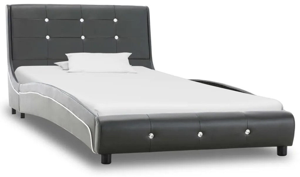 277564 vidaXL Pat cu saltea spumă cu memorie, gri, 90x200 cm, piele ecologică