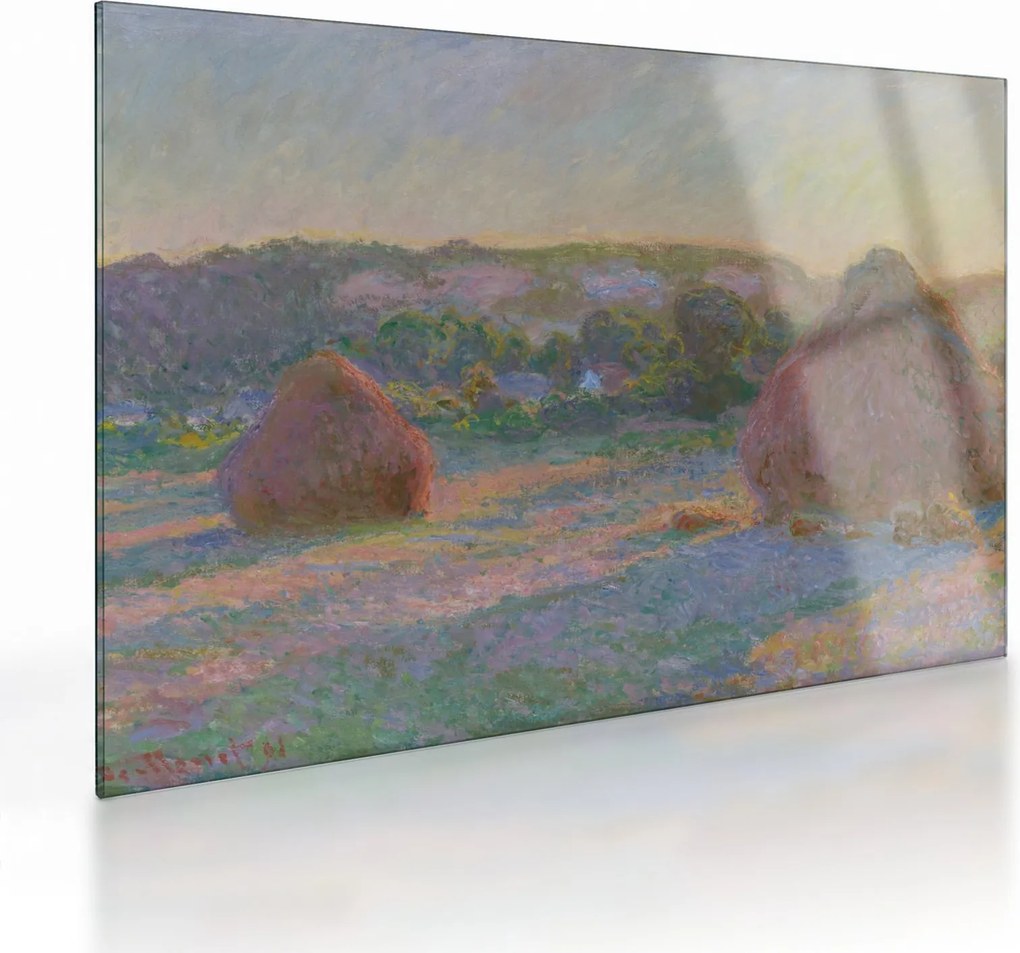 Tablou pe sticlă - Claude Monet, Stacks of Wheat (End of Summer) , reproducere (70x50 cm)