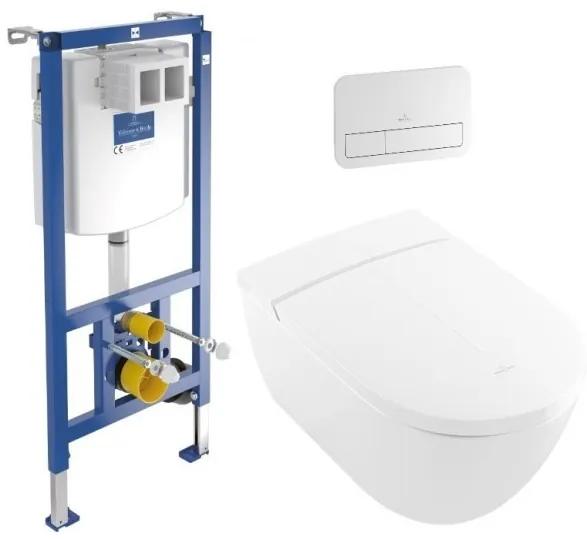 Set vas WC rimless suspendat, Villeroy&amp;Boch ViConnect, cu capac inchidere lenta, rezervor si clapeta