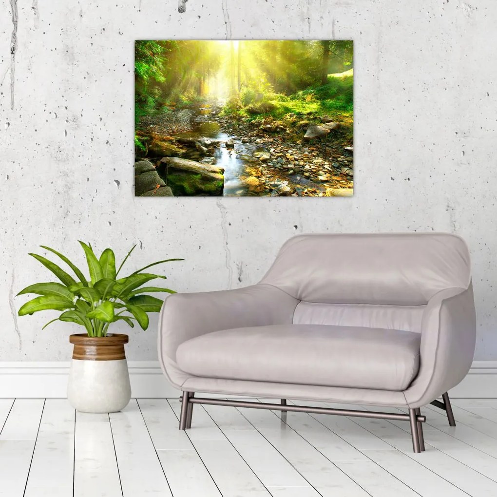 Tablou cu râul în pădurea verde (70x50 cm)