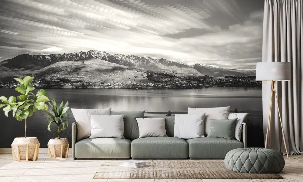 Fototapet seara devreme lacul în alb-negru
