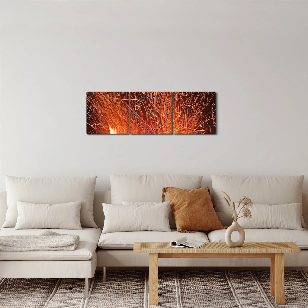 Tablou cu focul (cu ceas) (90x30 cm)