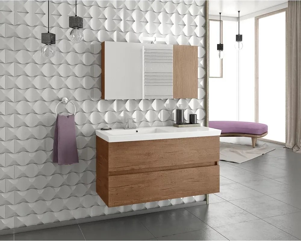 Dulap cu oglinda suspendat Drop Luxus maro 2 usi 97 cm