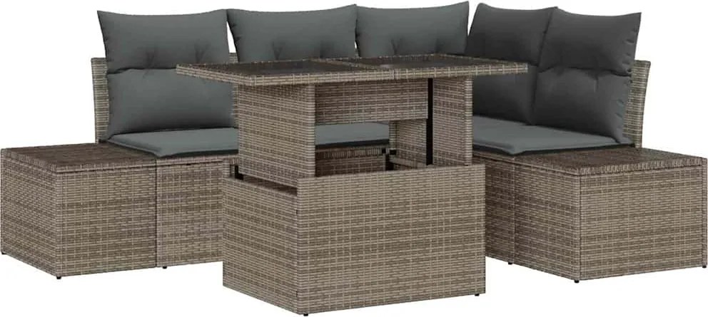 vidaXL Set de canapele pentru grădină cu pernă 5 pcs Gri poliratan