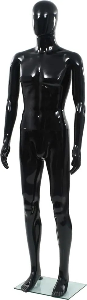 vidaXL Corp manechin masculin, suport din sticlă, negru lucios, 185 cm