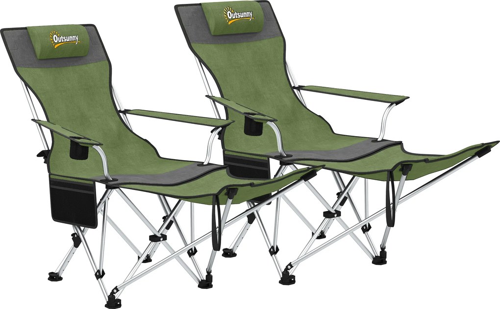 Outsunny Set de 2 Scaune de Camping Pliabile cu Suport pentru Picioare Detașabil, 82x100x88 cm, Negru | Aosom Romania