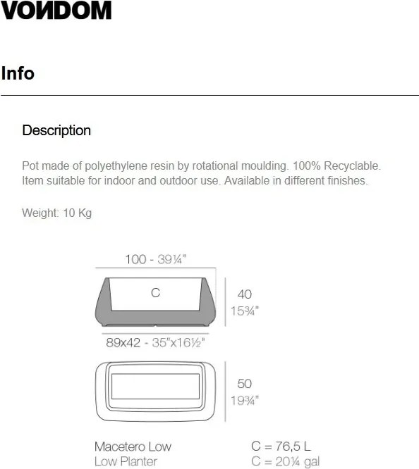 Ghiveci plante / Vaza flori exterior / interior design modern premium MOMA PLANTER LOW 45006R Vondom