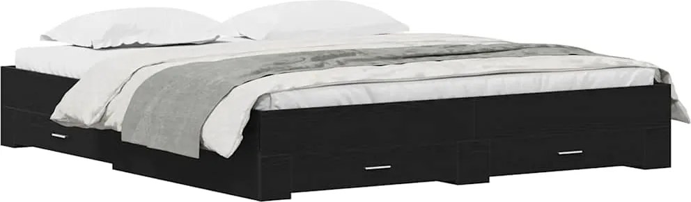 vidaXL Cadru de pat cu sertar Stejar Negru 180 x 200 cm Lemn compozit
