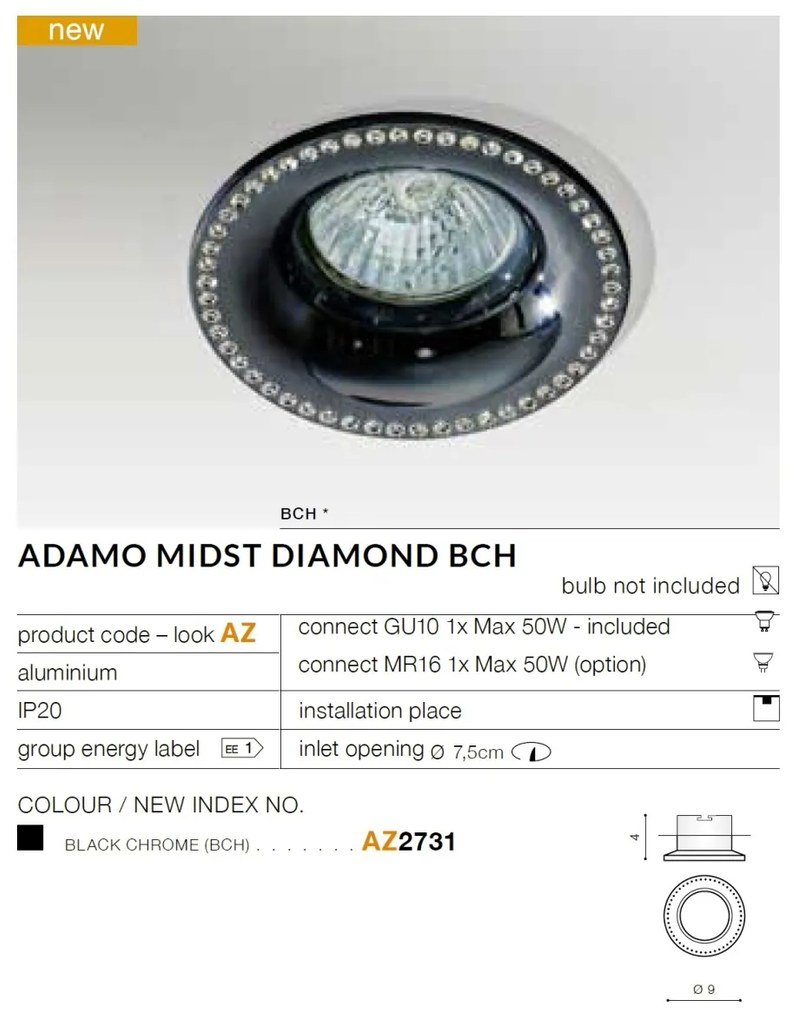Spot incastrat tavan/plafon ADAMO MIDST DIAMOND BK