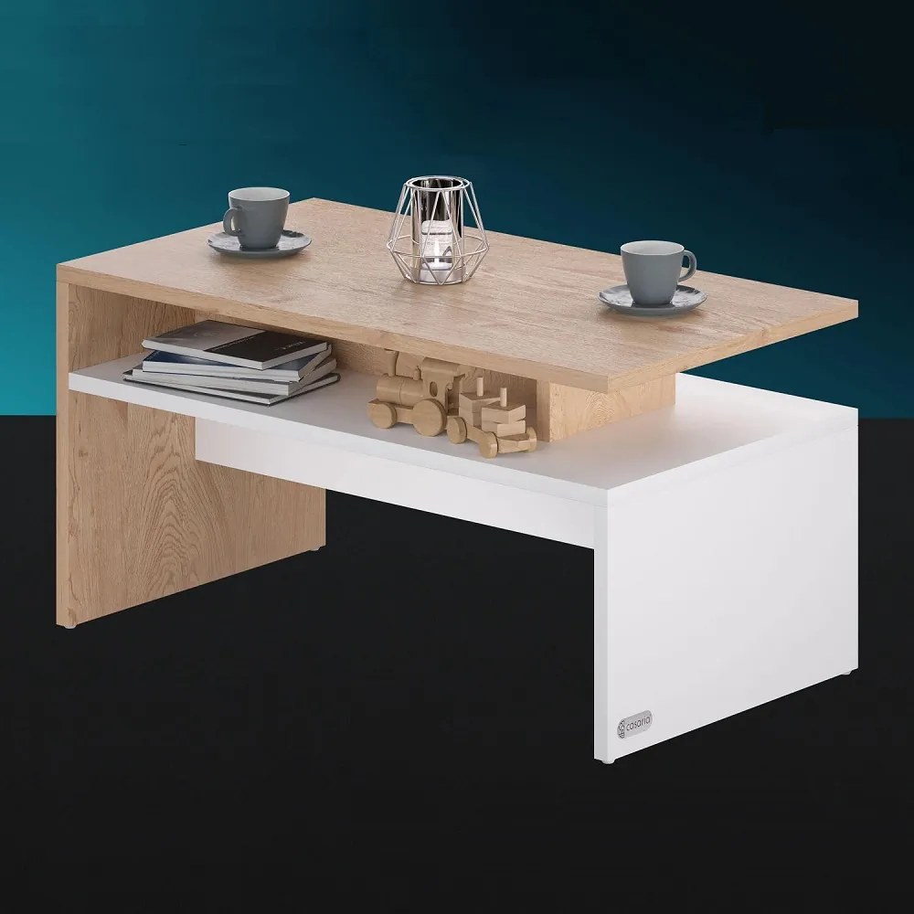 Măsuță de cafea SACRAMENTO, 95x55x50cm, alb/maro Casaria