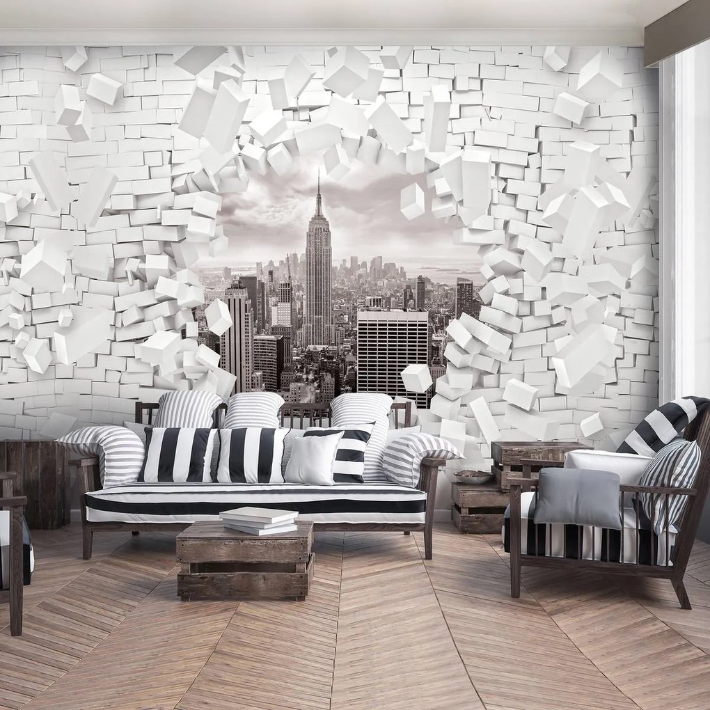 Fototapet - New York și 3D Brickwall (254x184 cm)