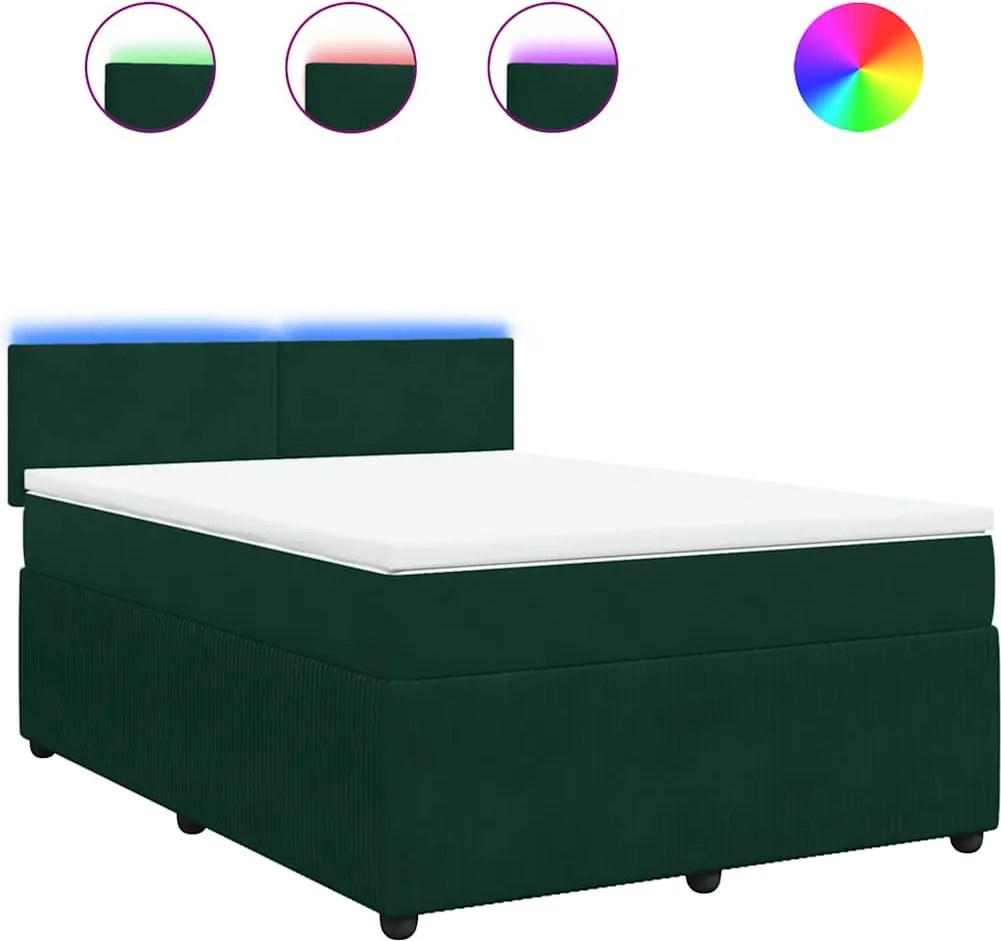 vidaXL Pat box spring cu saltea, verde închis, 140x190 cm, catifea