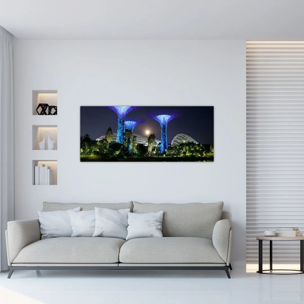 Tablou cu lună plină în grădinile din Singapur (120x50 cm)