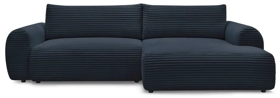 Colțar albastru închis extensibil cu tapițerie din catifea reiată (cu colț pe partea dreaptă) Lucien – Bobochic Paris