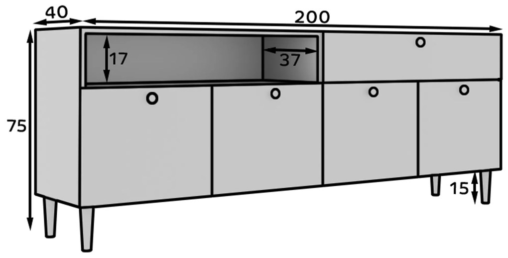 Comoda cu dulapuri si sertar DULLUM 200x75cm, alba