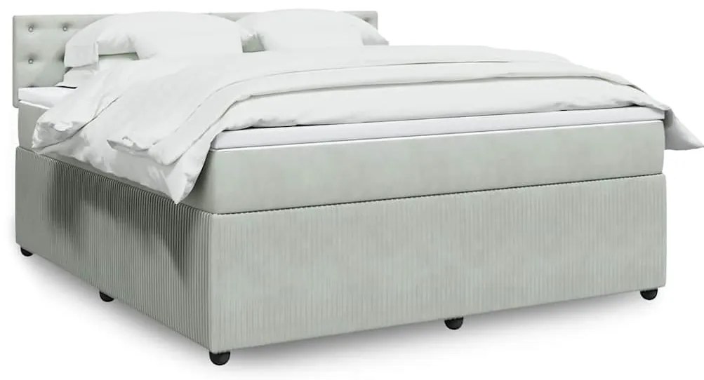 vidaXL Pat box spring cu saltea, gri deschis, 180x200 cm, catifea