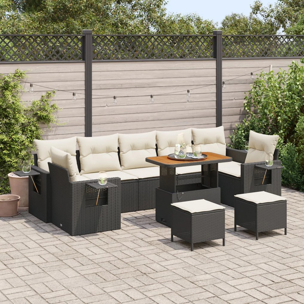 vidaXL Set de canapele pentru grădină 10 pcs Negru poliratan