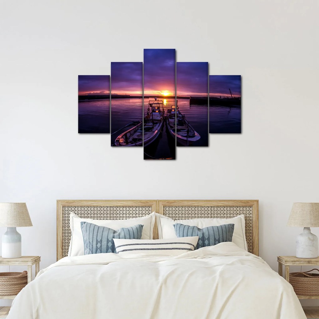 Tablou cu barci pescărești în port (150x105 cm)