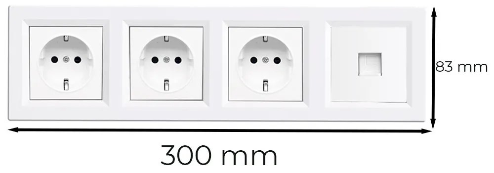 Priză cu trei prize cu împământare Nova IV cu conector UTP cu cadru alb