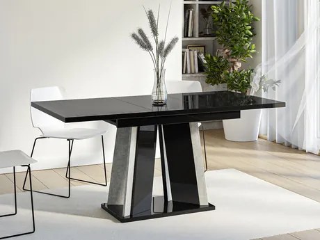 Masă sufragerie extensibilă Ledysa (Negru Marmură royal + lucios negru) (pentru 2-6 persoane). 1105398
