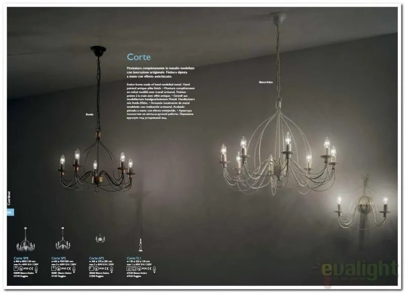 Candelabru clasic modelat si pictat manual CORTE SP5 BIANCO