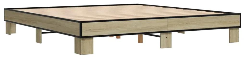 3280218 vidaXL Cadru de pat, stejar sonoma, 200x200cm, lemn prelucrat și metal