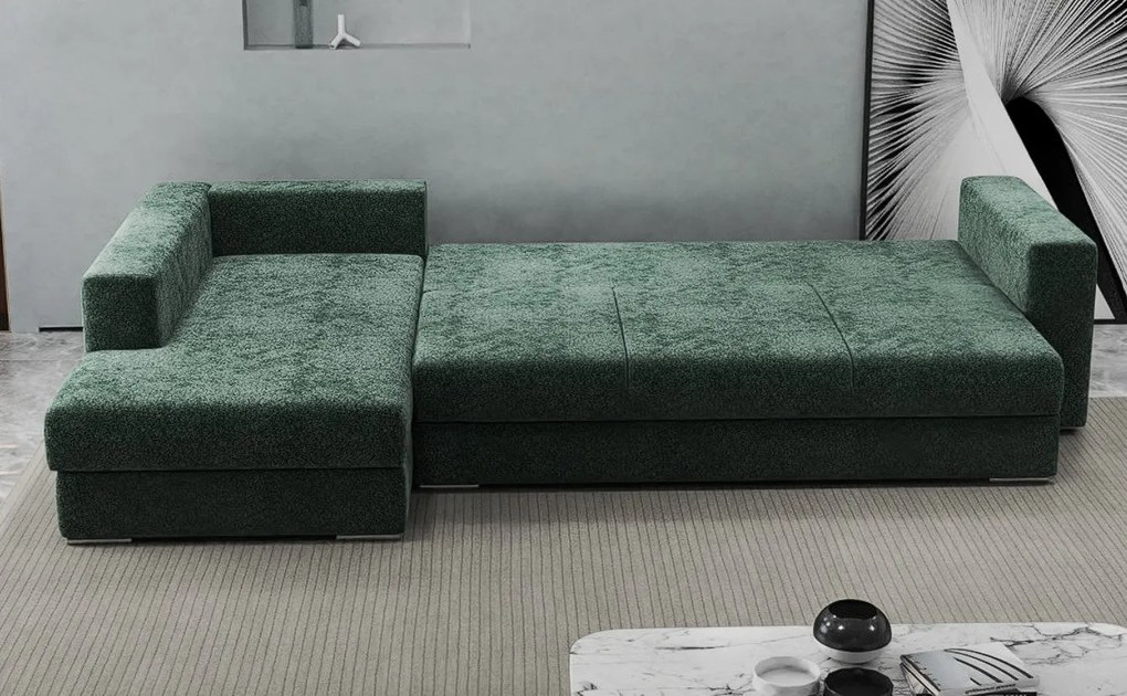 Colțar extensibil dumonde cu ladă de depozitare si sezut confortabil din spuma high-density, Gloria Euphoria Green 320x183 cm