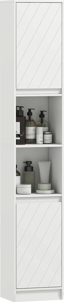 HOMCOM Coloană de baie, mobilier de depozitare cu 2 uși, 2 compartimente deschise, , 30 x 24 x 170 cm, alb | Aosom Romania