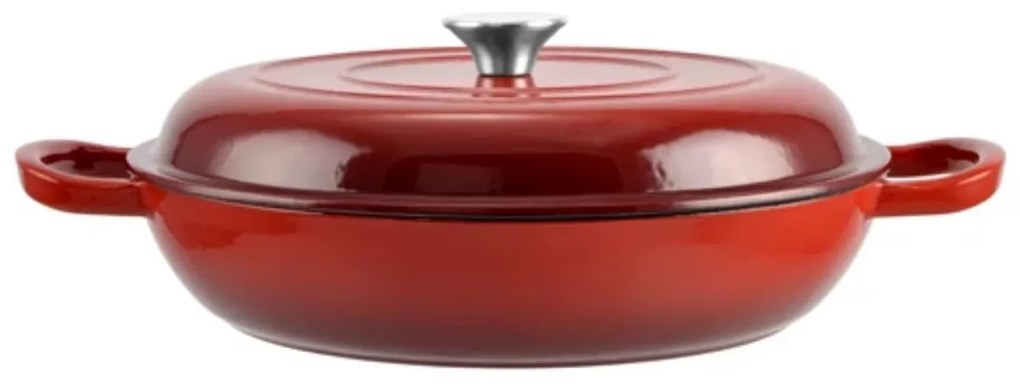 Cratiță din fontă emailată cu capac 30x6 cm – Perfect Home 10272, roșie, pentru fripturi, gătire lentă, cu distribuție excelentă a căldurii