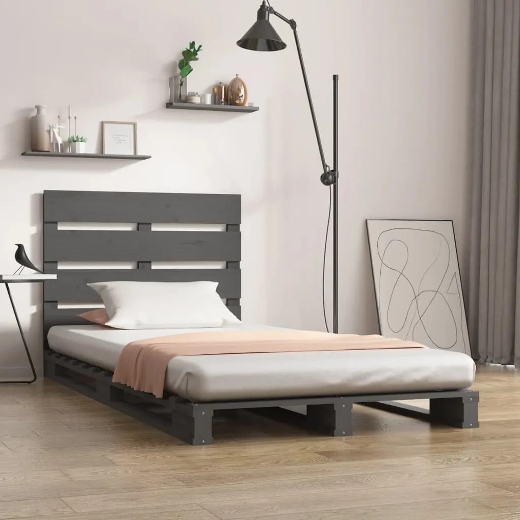 3120159 vidaXL Cadru de pat mic Single 2FT6, gri, 75x190 cm, lemn masiv de pin