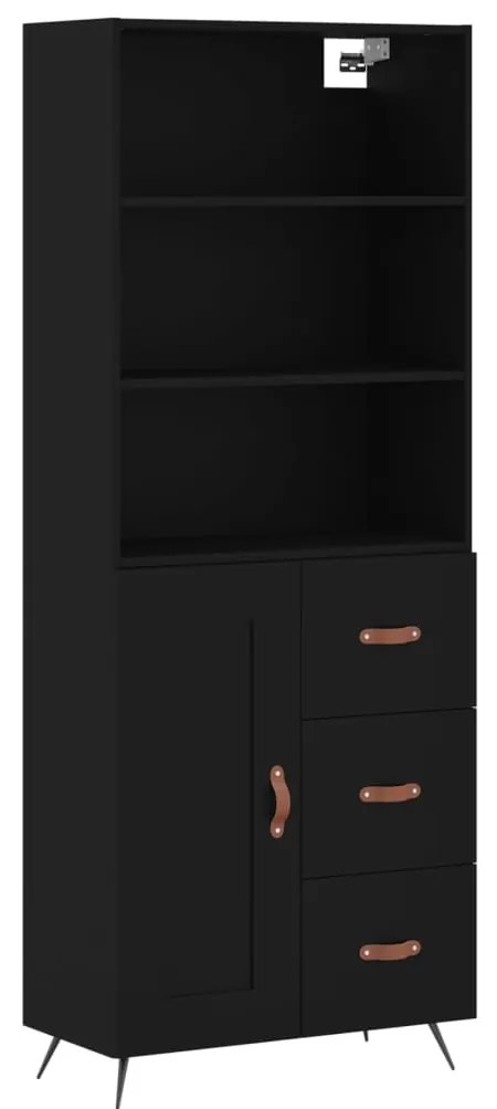 3189990 vidaXL Dulap înalt, negru, 69,5x34x180 cm, lemn compozit