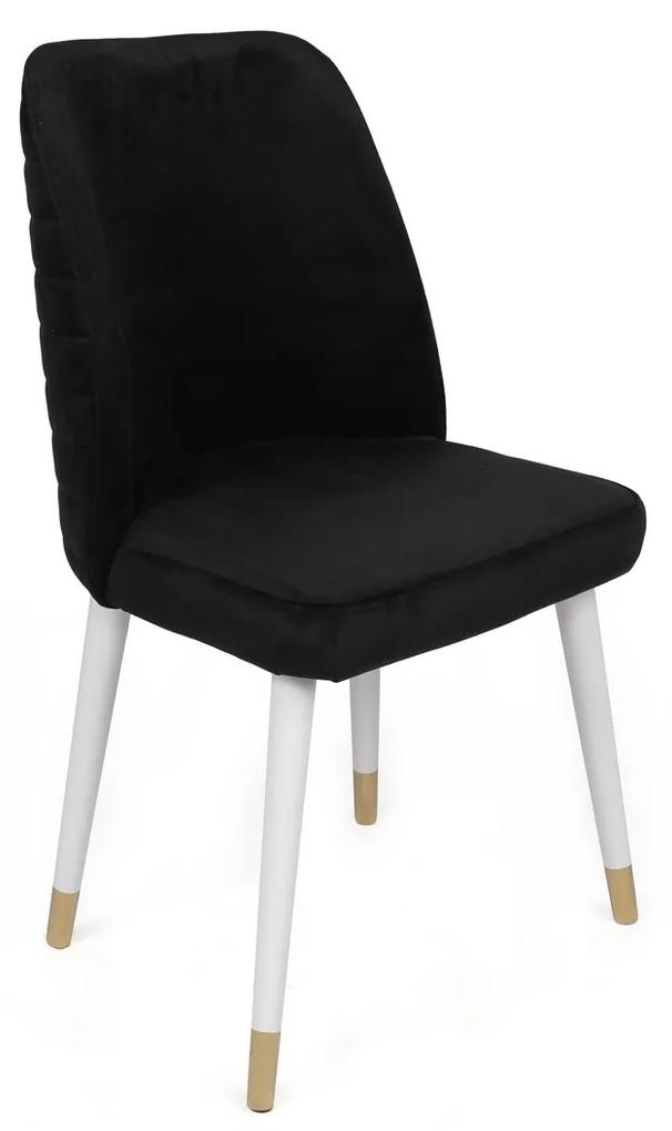 Set 2 scaune haaus Hugo, Negru/Alb/Auriu, textil, picioare metalice