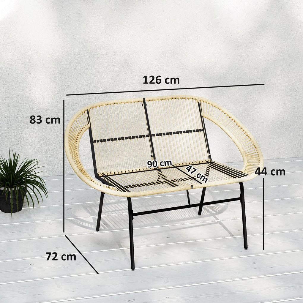 Outsunny Fotoliu de gradina pentru doua persoane din Polyrattan, rezistent la intemperii, imprimat cu design impletit din ratan, rezistent la UV, 260kg capacitate de incarcare, Kaki | Aosom Romania