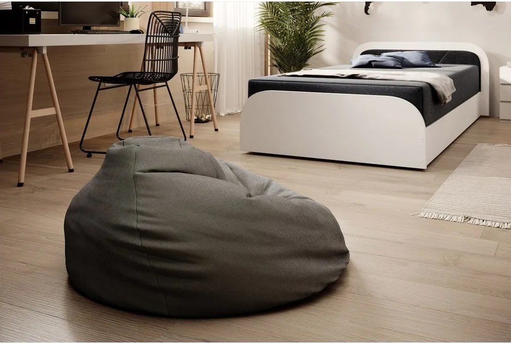 Pat alb/gri închis tapițat/din placă aglomerată de lemn cu spațiu de depozitare cu saltea 80x190 cm Parys – ELTAP