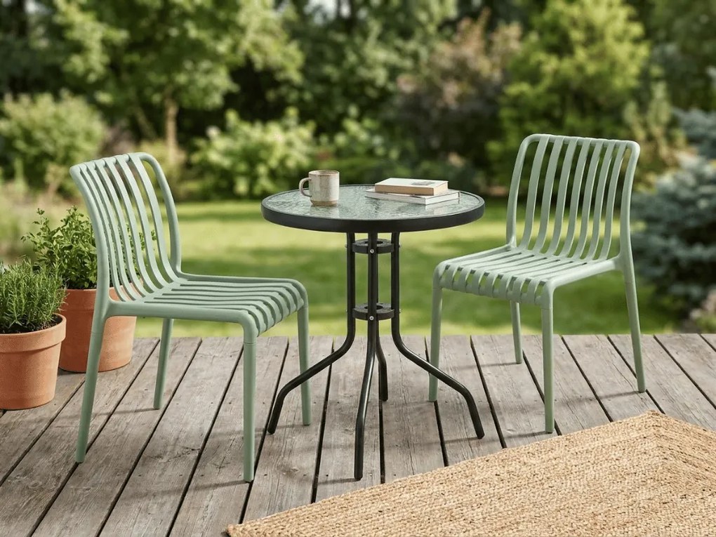 Set de gradina TREGO ISLAND - 2 scaune si masa rotunda ø 60 cm, verde