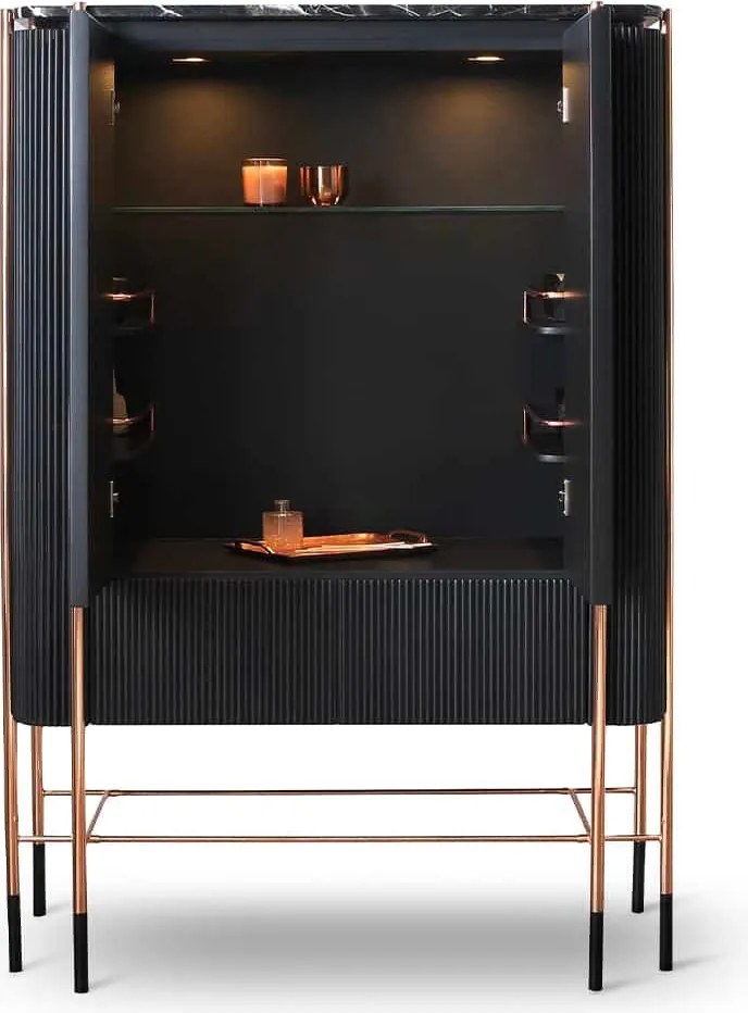 Bufet lemn masiv Înalt Calista Negru-Rose Gold L 104 x A 50 x H 150 cm - Marmura naturala