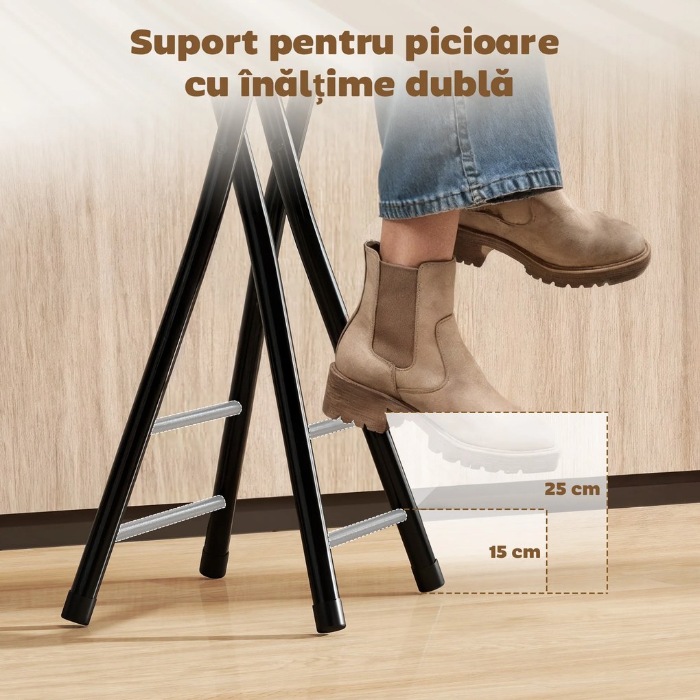HOMCOM Set 4 Scaune de Bar Pliabile, Scaune Înalte Rotunde cu 2 Suporturi pentru Picioare, Cadru din Lemn și Oțel, Scaune Bar pentru Insulă, Negru | Aosom Romania