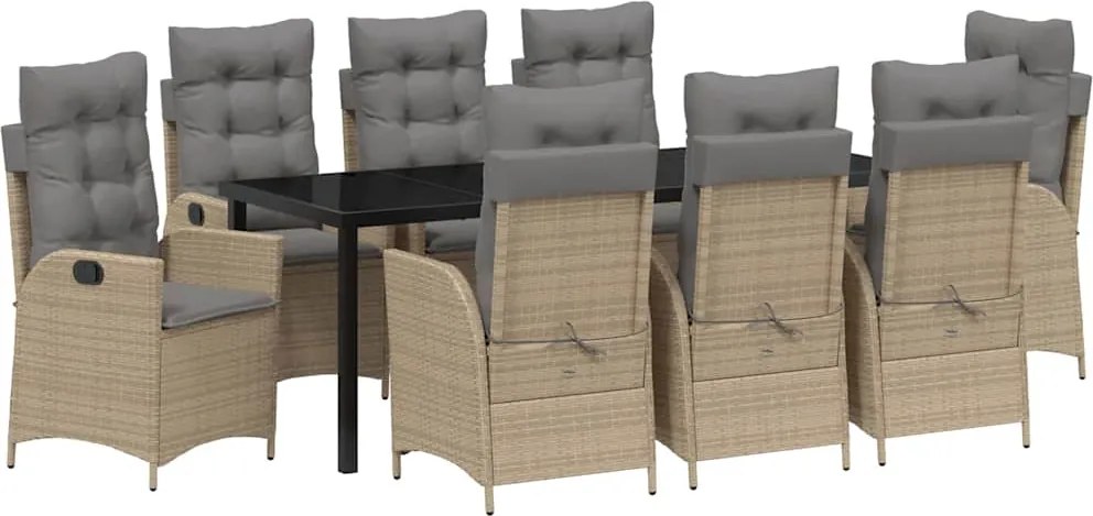 vidaXL Set de masă pentru grădină cu pernă 9 pcs Bej poliratan