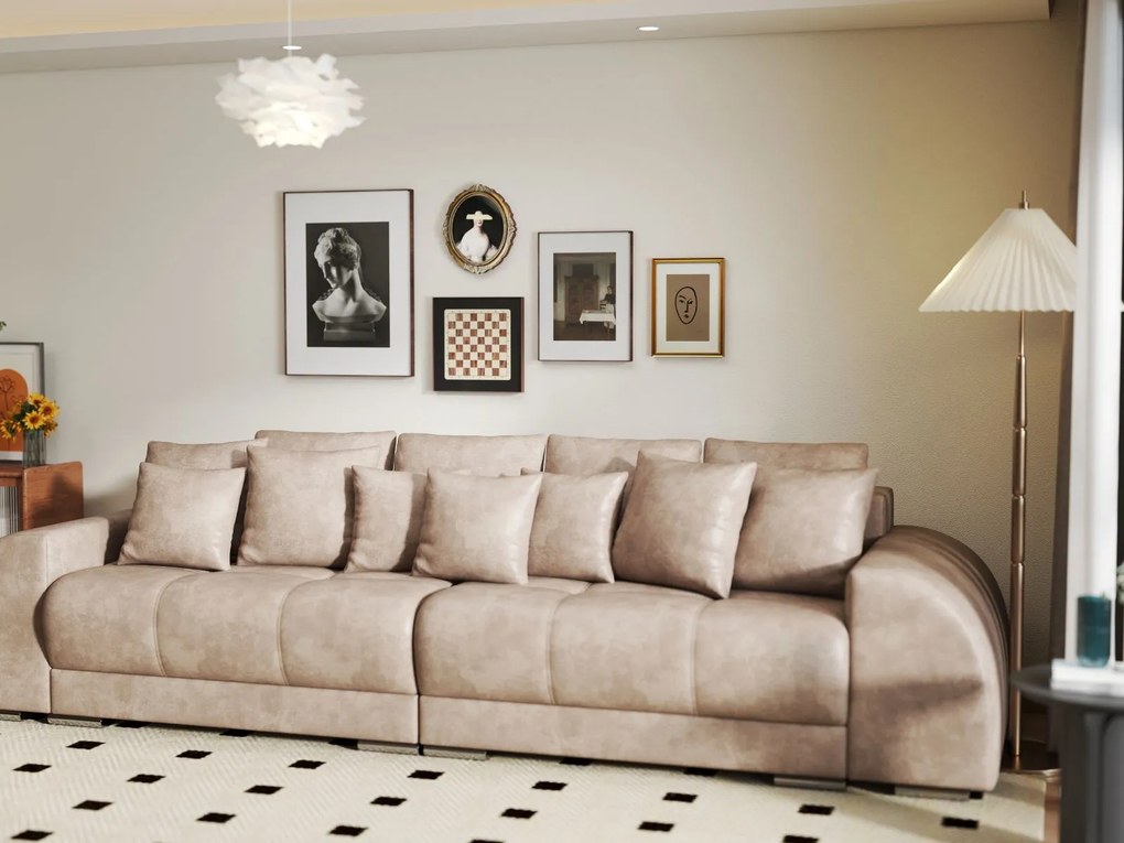 Canapea extensibilă dumonde cu 2 lăzi de depozitare si sezut confortabil din spuma high-density, Verona Tobago Beige 310x100 cm