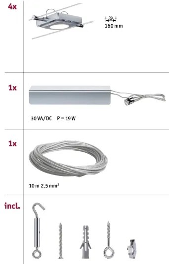Paulmann 94107 - Set 4xLED/4,3W spoturi pentru sistem cu cablu MAC 230V