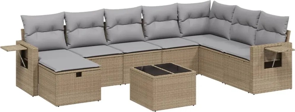 vidaXL Set canapele de grădină, 9 piese, cu perne, bej, poliratan